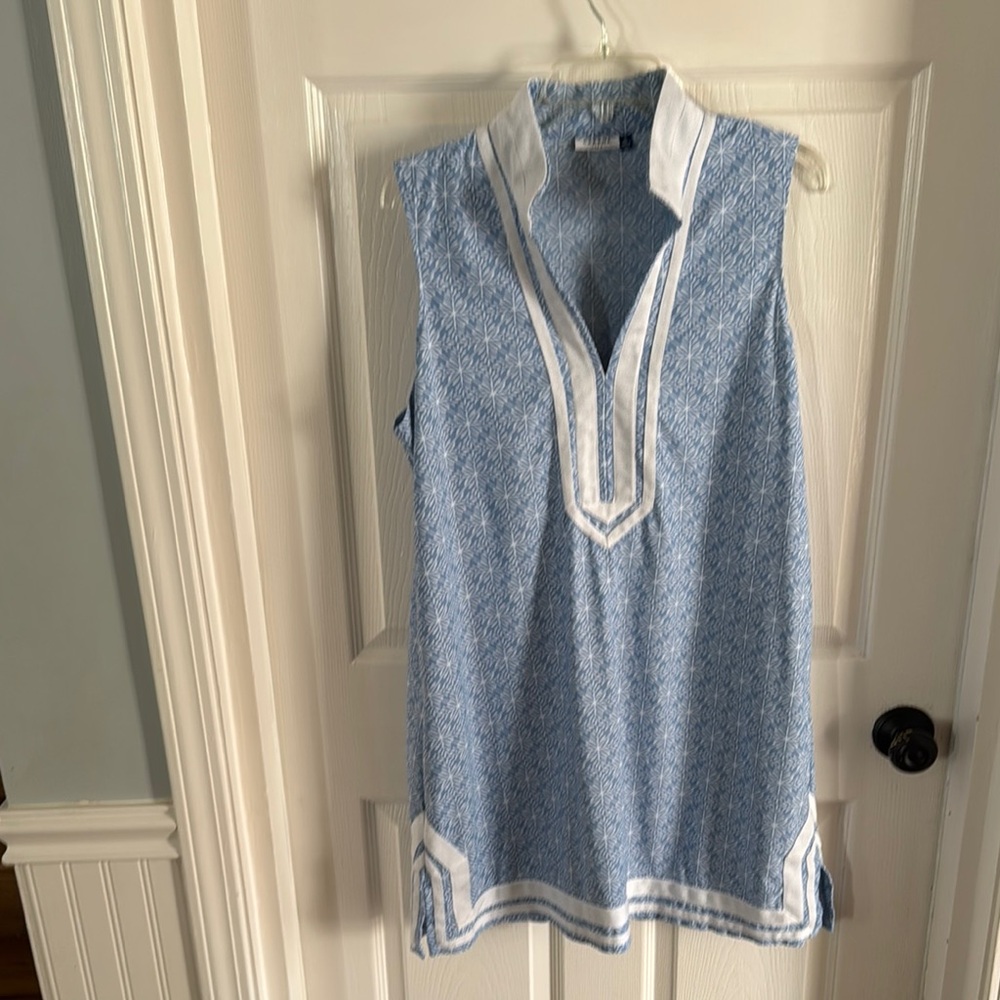 Blue and White Sleeveless Women's Top